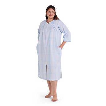 Plus Size Miss Elaine Essentials Seersucker Long Zip Robe