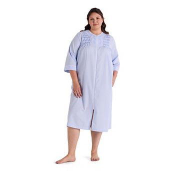 Plus Size Miss Elaine Essentials Seersucker Long Zip Robe