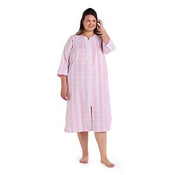 Plus Size Miss Elaine Essentials Seersucker Long Zip Robe
