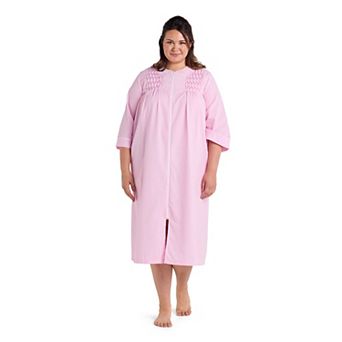 Plus Size Miss Elaine Essentials Seersucker Long Zip Robe