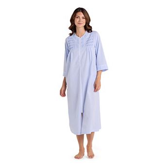 Petite Miss Elaine Essentials Seersucker Long Zip Robe