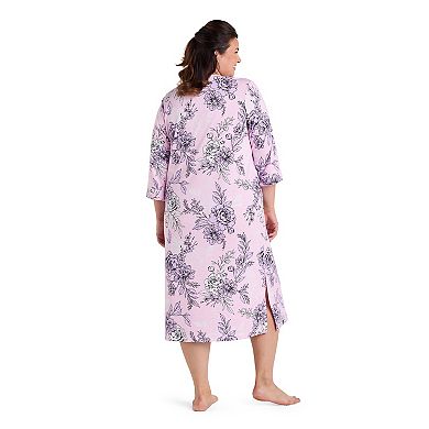 Plus Size Miss Elaine Essentials Interlock Knit Long Zip Robe