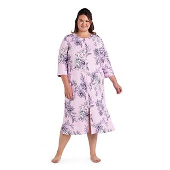 Plus Size Miss Elaine Essentials Interlock Knit Long Zip Robe