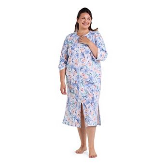 Plus Size Miss Elaine Essentials Interlock Knit Long Zip Robe