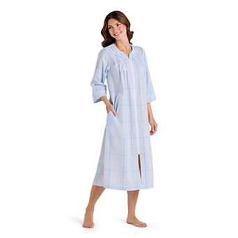 Petite Miss Elaine Essentials Seersucker Long Zip Robe