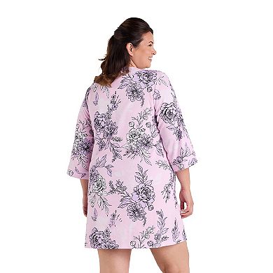 Plus Size Miss Elaine Essentials Interlock Knit Short Snap Robe