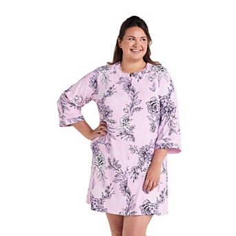 Plus Size Miss Elaine Essentials Interlock Knit Short Snap Robe
