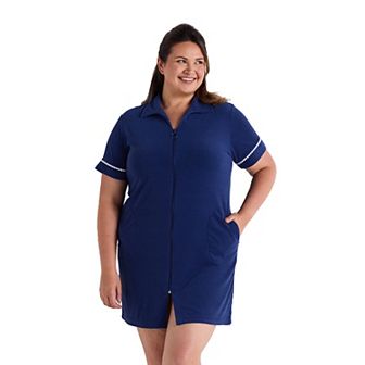 Plus Size Miss Elaine Essentials Terry Short Zip Robe