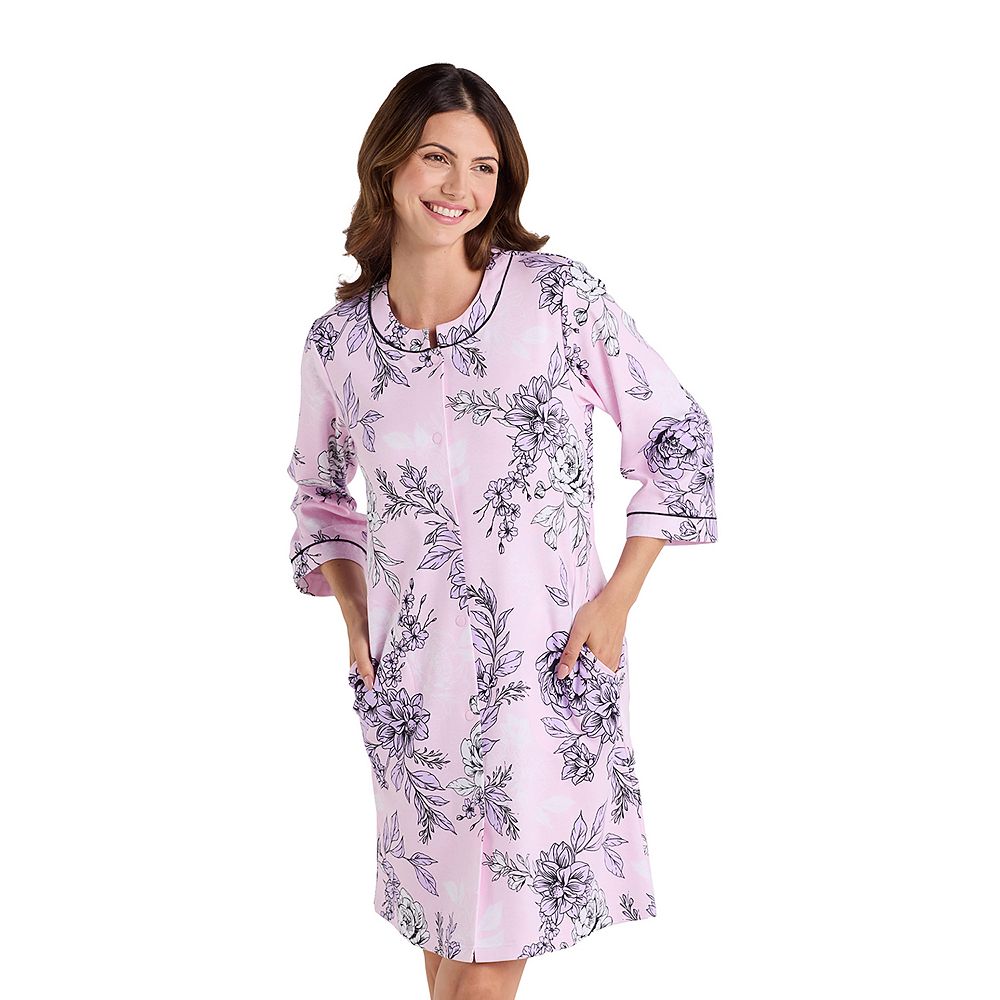 Women's Miss Elaine Essentials Interlock Knit Short Snap Robe