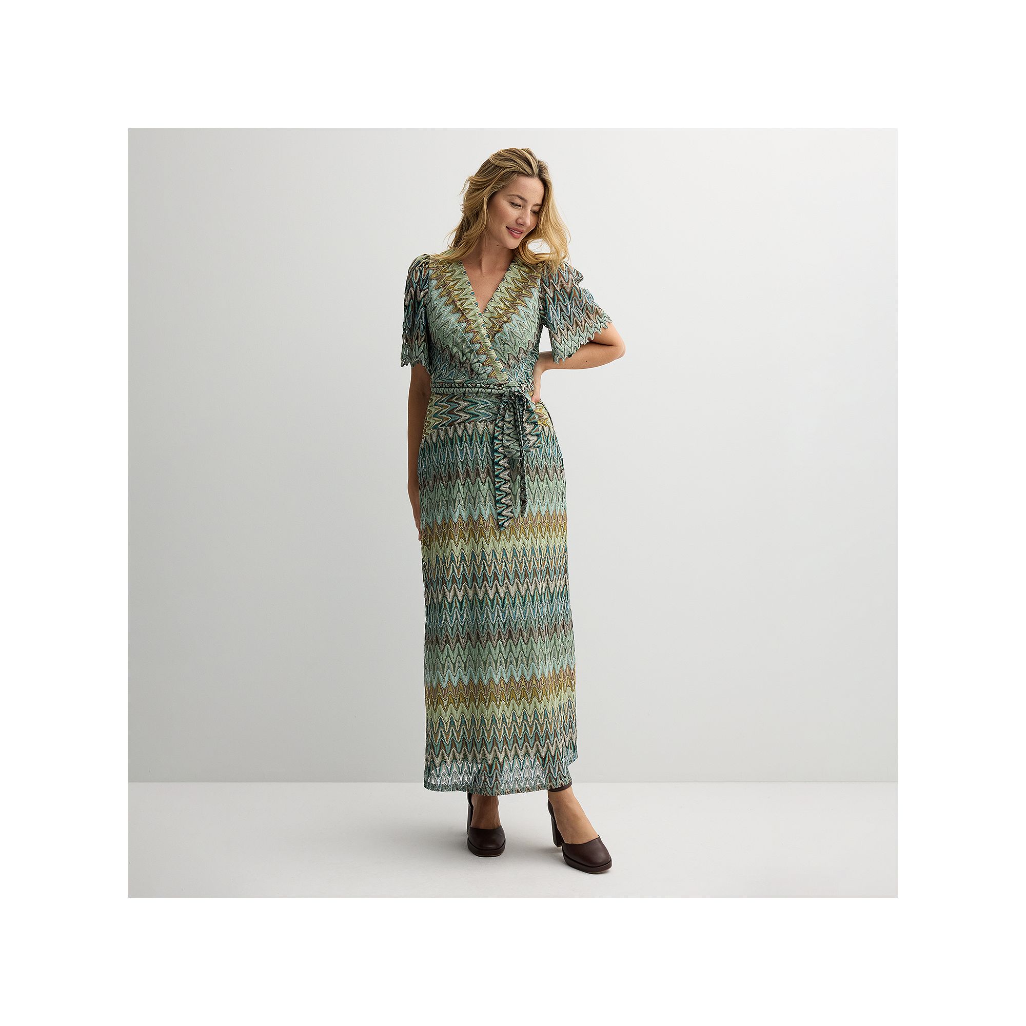 Womens Maison Tara Patterned Knit Maxi Dress, Size: 4, Teal Green