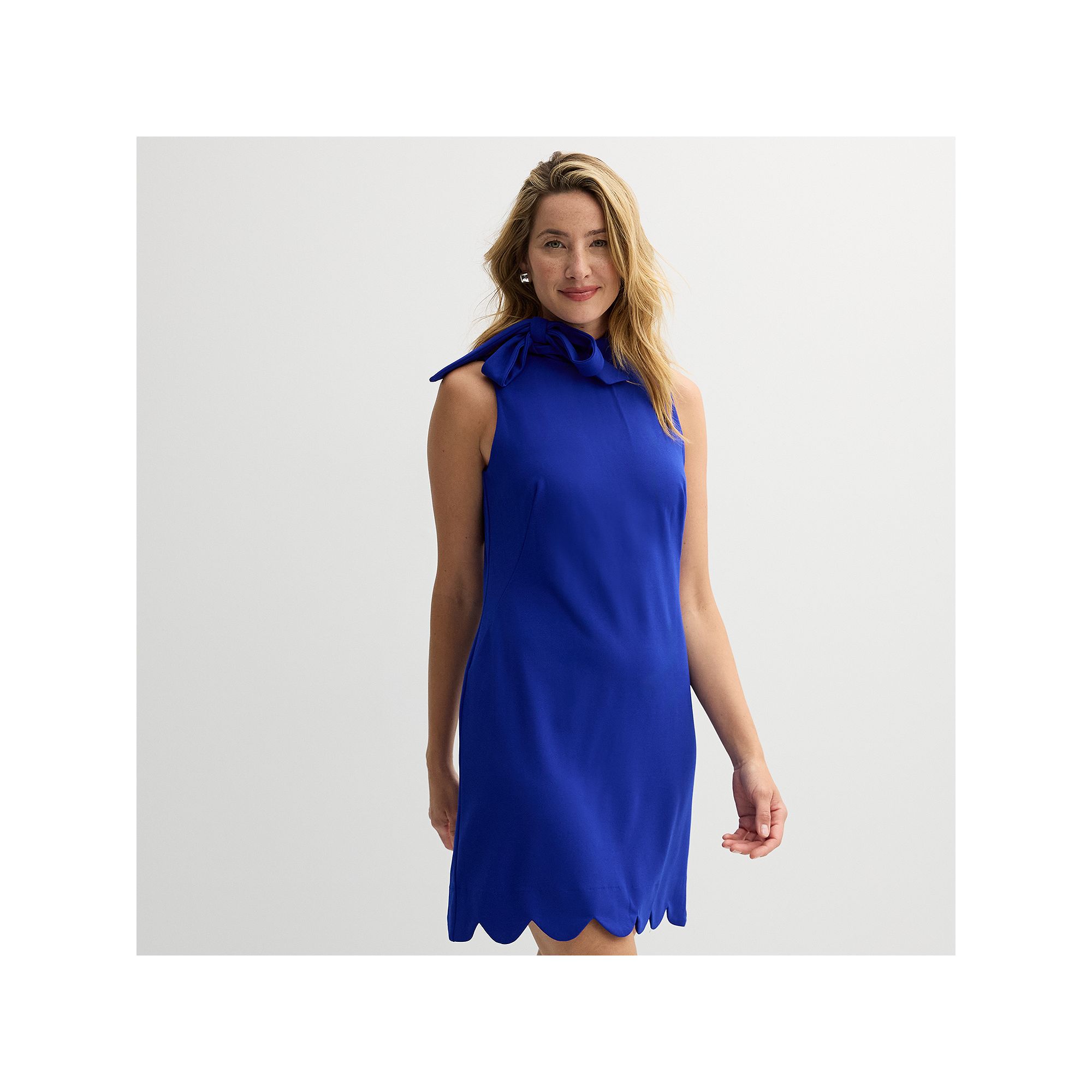 Womens Maison Tara Tie Neck Scallop Hem Dress, Size: 4, Blue