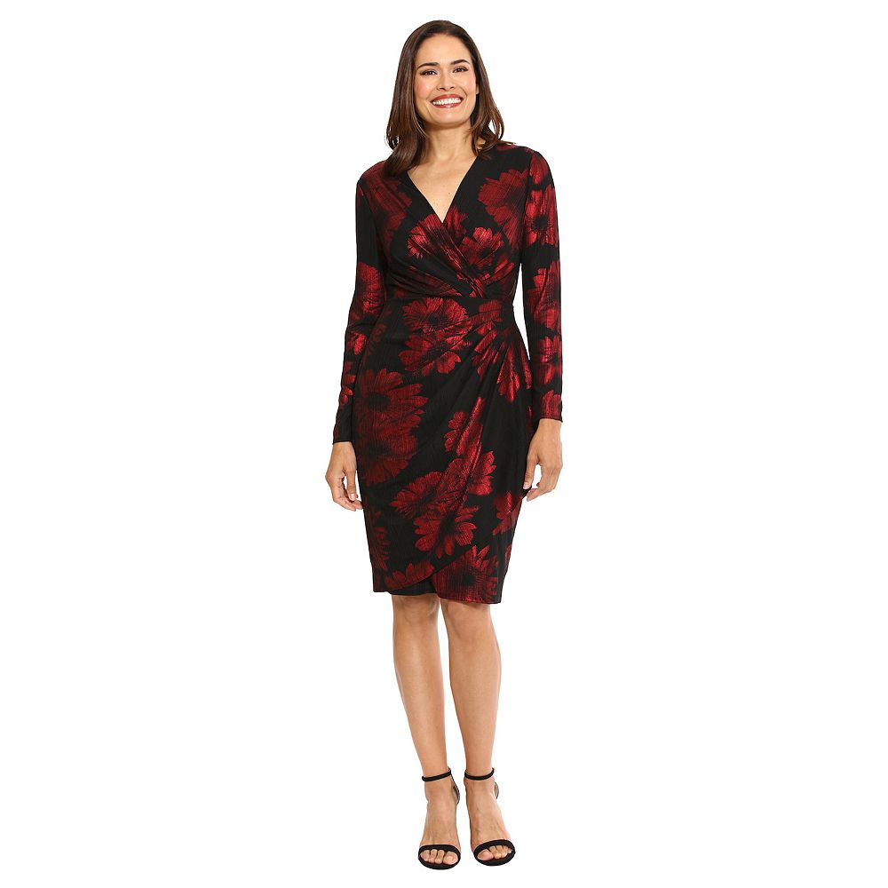 Women's London Times Long Sleeve Faux Wrap Dress