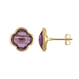 Tiara 10k Gold Gemstone Clover Stud Earrings