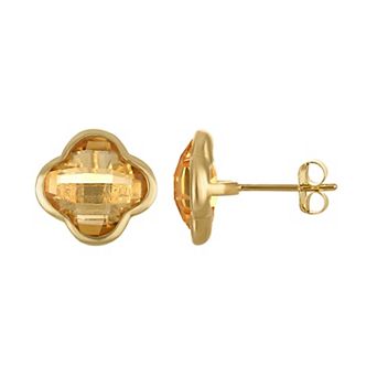 Tiara 10k Gold Gemstone Clover Stud Earrings