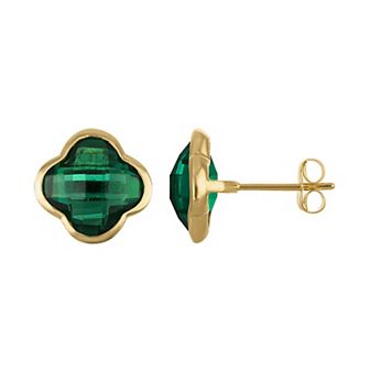 Tiara 10k Gold Gemstone Clover Stud Earrings