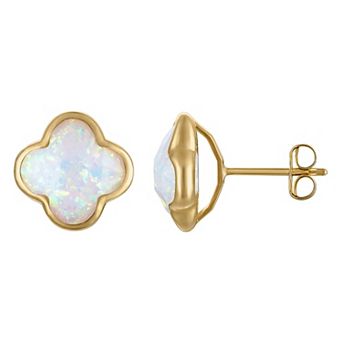 Tiara 10k Gold Gemstone Clover Stud Earrings