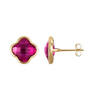 Tiara 10k Gold Gemstone Clover Stud Earrings