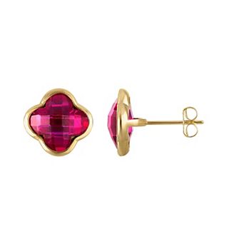 Tiara 10k Gold Gemstone Clover Stud Earrings
