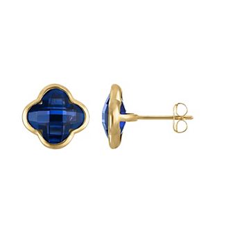 Tiara 10k Gold Gemstone Clover Stud Earrings