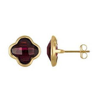 Tiara 10k Gold Gemstone Clover Stud Earrings