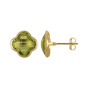 Tiara 10k Gold Gemstone Clover Stud Earrings