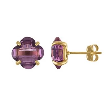 Tiara 10k Gold Gemstone Clover Cut Stud Earrings