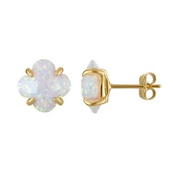Tiara 10k Gold Gemstone Clover Cut Stud Earrings