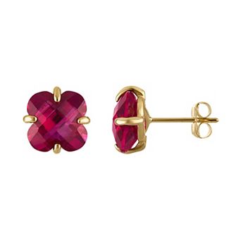 Tiara 10k Gold Gemstone Clover Cut Stud Earrings