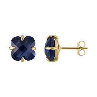 Tiara 10k Gold Gemstone Clover Cut Stud Earrings