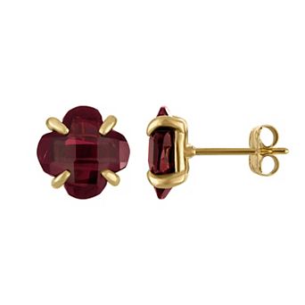 Tiara 10k Gold Gemstone Clover Cut Stud Earrings