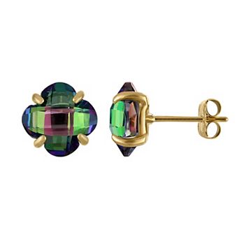 Tiara 10k Gold Gemstone Clover Cut Stud Earrings