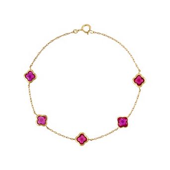 Tiara 10k Gold Gemstone Clover Cut Station Bracelet