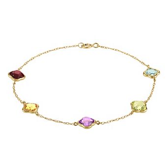 Tiara 10k Gold Gemstone Clover Cut Station Bracelet