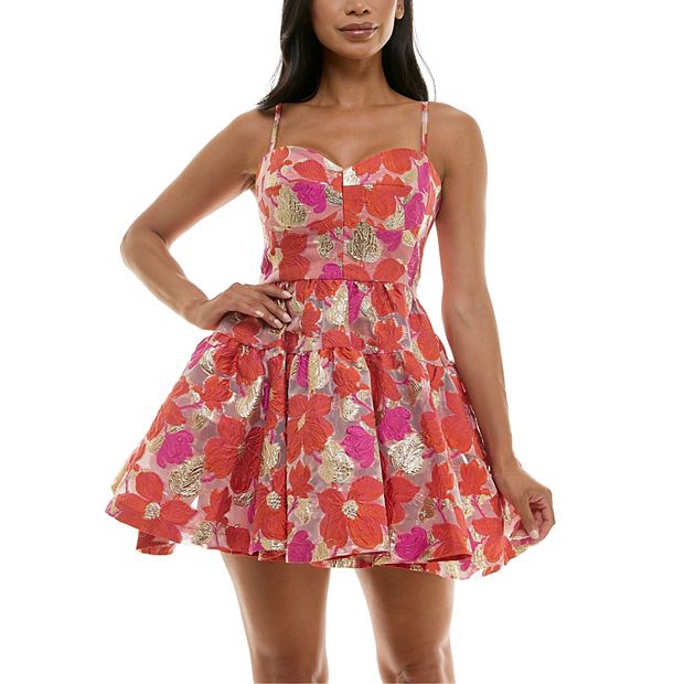 Juniors' Violet Weekend Floral Jacquard Fit and Flare Dress