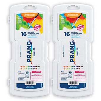 Dixon Prang 16 Color Oval Pans Watercolors Set with Brush 2 pk