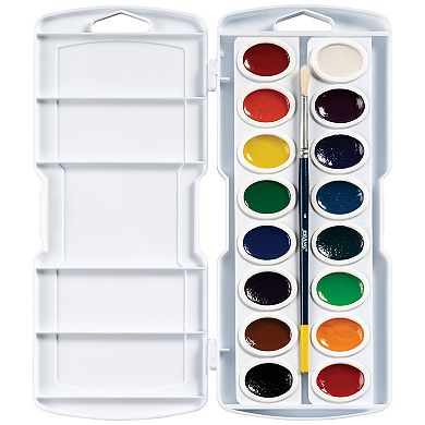 Dixon Prang 16 Color Oval Pans Watercolors Set with Brush 2-pk.