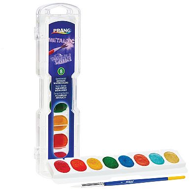 Dixon Prang 8 Assorted Metallic Color Washable Watercolors Set with Brush 6-pk.