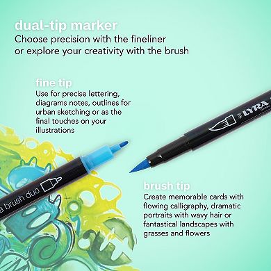 Dixon Lyra 12 Color Aqua Brush Duo Art Markers Set