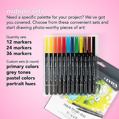 Dixon Lyra 24 Color Aqua Brush Duo Art Markers Set