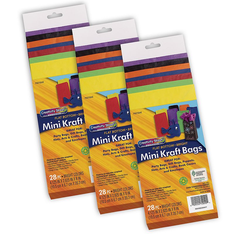 Dixon Creativity Street 28-pc. Assorted Bright Colors Mini Kraft Bag Set 3-pk., Multi
