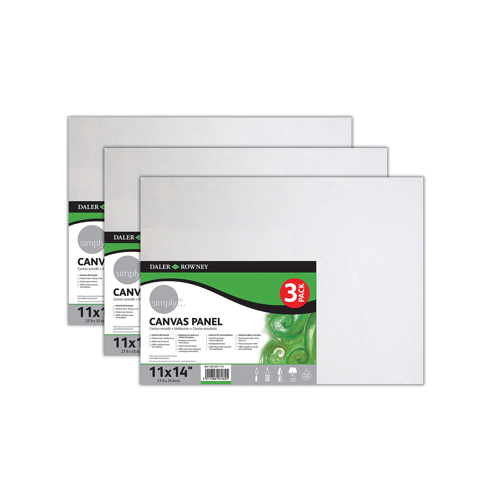 Dixon Daler-Rowney Simply 3-pc. 11 x 14 White Canvas Panels Set 3-pk.