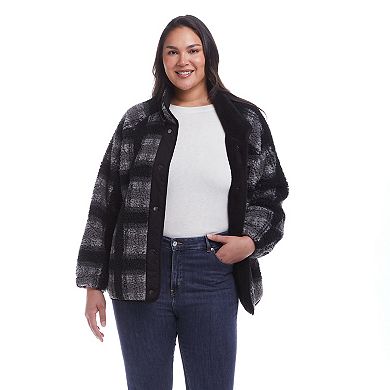 Plus Size Weathercast Snap Front Bonded Sherpa Fleece Jacket