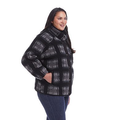 Plus Size Weathercast Snap Front Bonded Sherpa Fleece Jacket