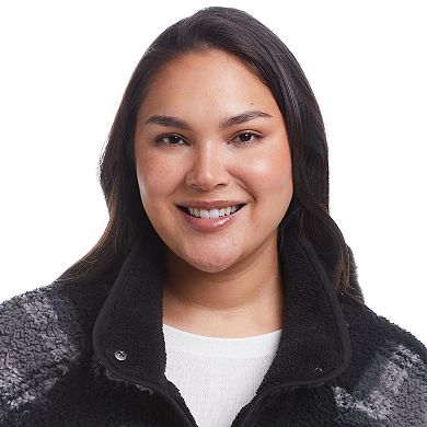 Plus Size Weathercast Snap Front Bonded Sherpa Fleece Jacket
