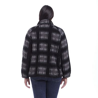 Plus Size Weathercast Snap Front Bonded Sherpa Fleece Jacket