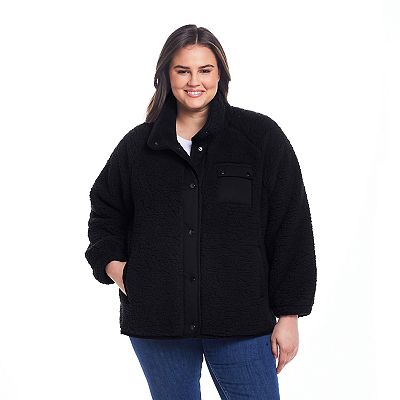 Plus Size Weathercast Snap Front Bonded Sherpa Fleece Jacket