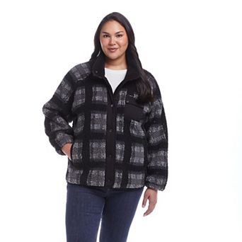 Plus Size Weathercast Snap Front Bonded Sherpa Fleece Jacket