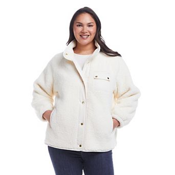 Plus Size Weathercast Snap Front Bonded Sherpa Fleece Jacket