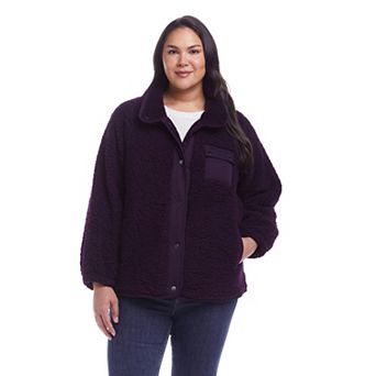 Plus Size Weathercast Snap Front Bonded Sherpa Fleece Jacket