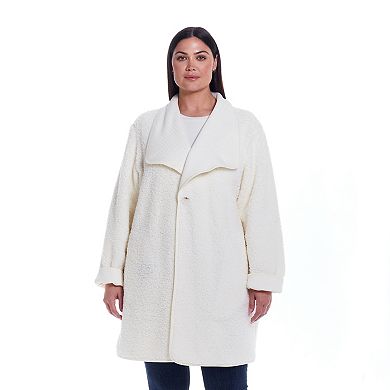 Plus Size Weathercast Ribbed Knit Sherpa-Lined Coatigan